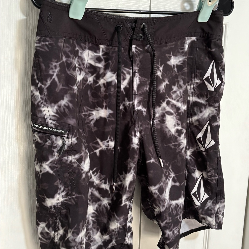Volcom Black and White Tie-Dye Swim Shorts